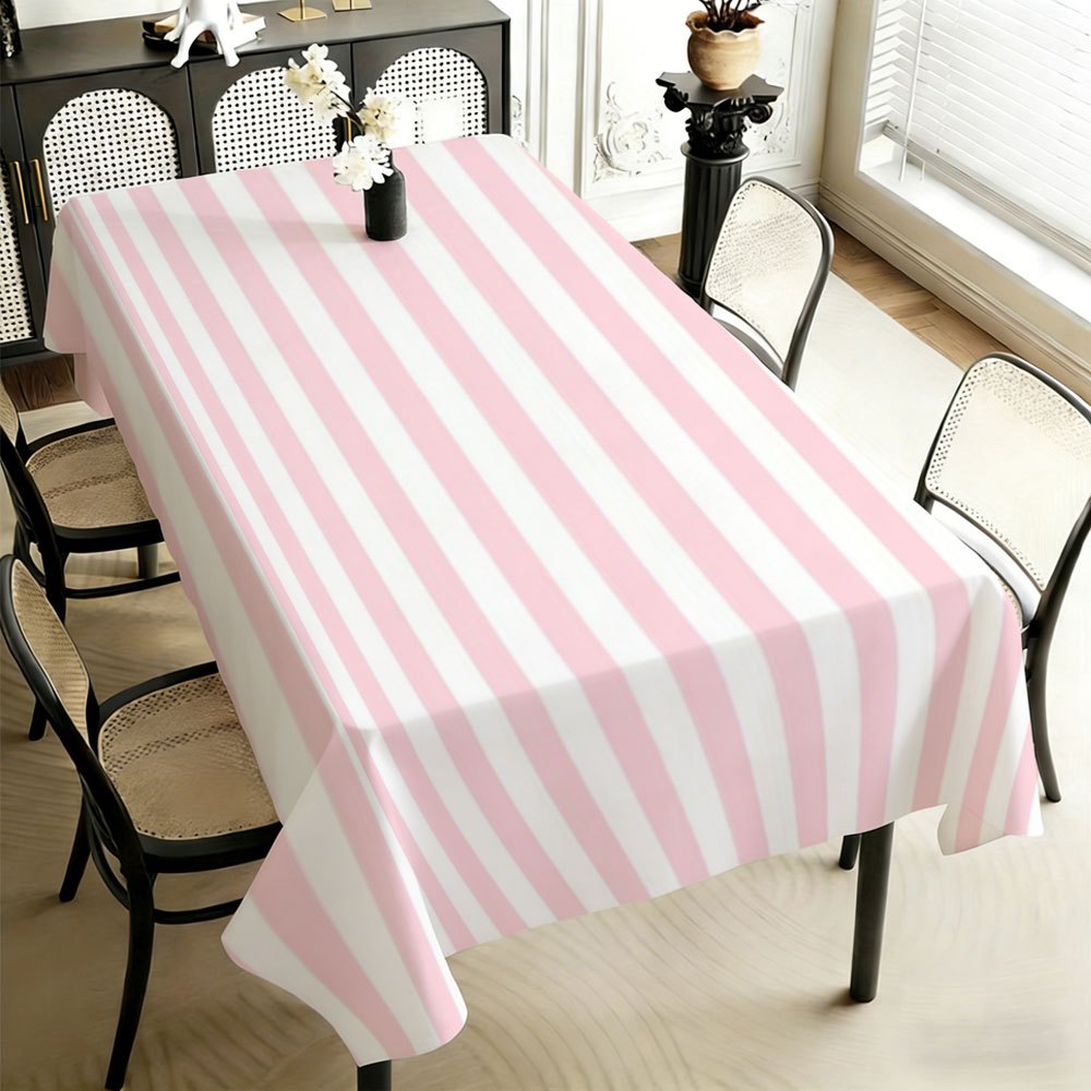 Kitchen Appliances White - Pink White Striped Rectangle Tablecloth for
