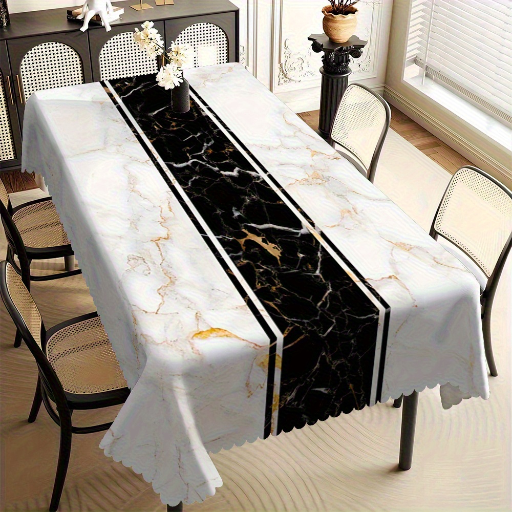 Kitchen Appliances White - Contemporary Black & White Marble Tablecloth,