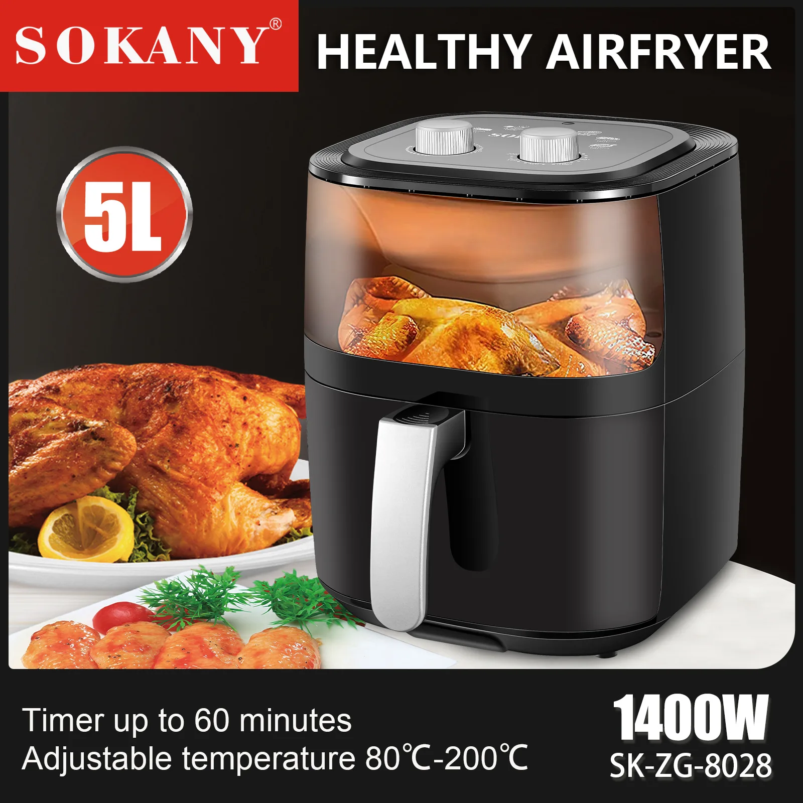 Wholesale Sokany 5L Smart Digi - Air Fryer 5L Digital 评论和价格